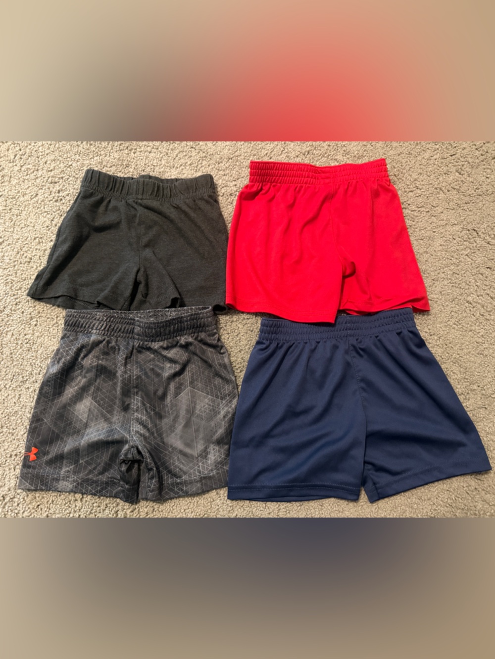 Boys 4-Pack Athletic Shorts in dark gray, Gray, Navy & Red